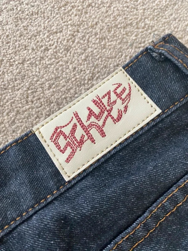Men Dark Wash Denim Shorts Back Pocket Cherry Blossom Embroidered Loose Fit Knee Length Vintage Streetwear Casual Summer Wear - Matrix Studios