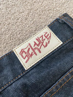 Men Dark Wash Denim Shorts Back Pocket Cherry Blossom Embroidered Loose Fit Knee Length Vintage Streetwear Casual Summer Wear - Matrix Studios
