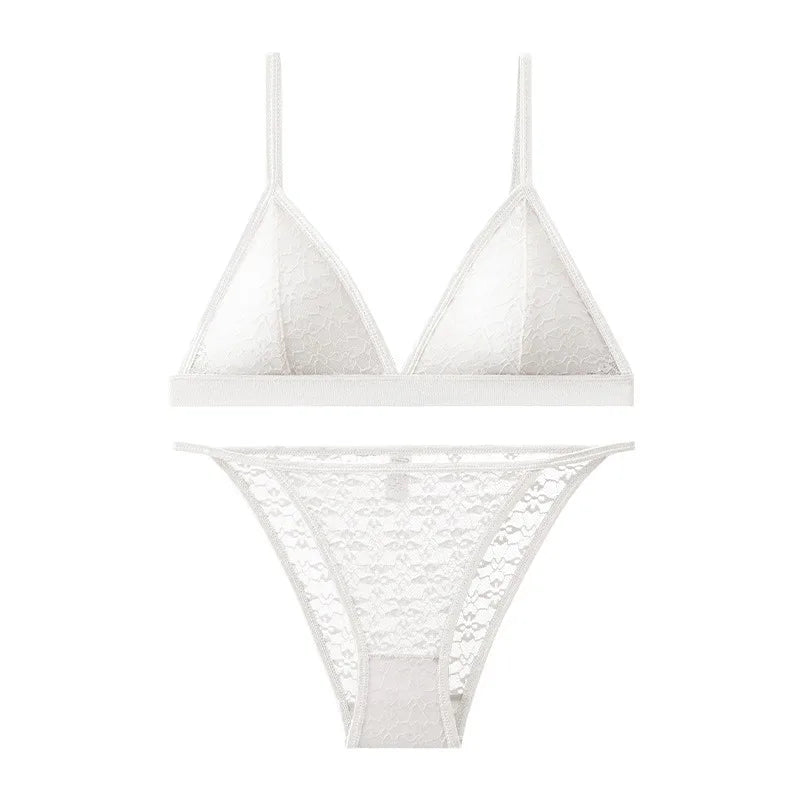 Women Triangle Bra and Panties Set Sheer Floral Lace Bralette Low-Rise Briefs Sexy Lingerie Set Removable Pads Ladies Underwear - Matrix-studios.com