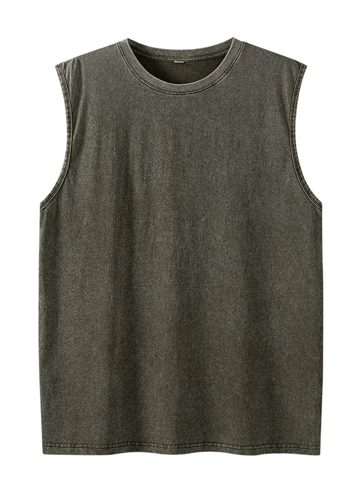 Men's Washed Sleeveless Tank Top 230G Heavyweight 100% Cotton Vintage Oversized Casual Summer Streetwear Shirt Vest - Matrix Studios