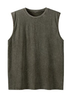Men's Washed Sleeveless Tank Top 230G Heavyweight 100% Cotton Vintage Oversized Casual Summer Streetwear Shirt Vest - Matrix Studios
