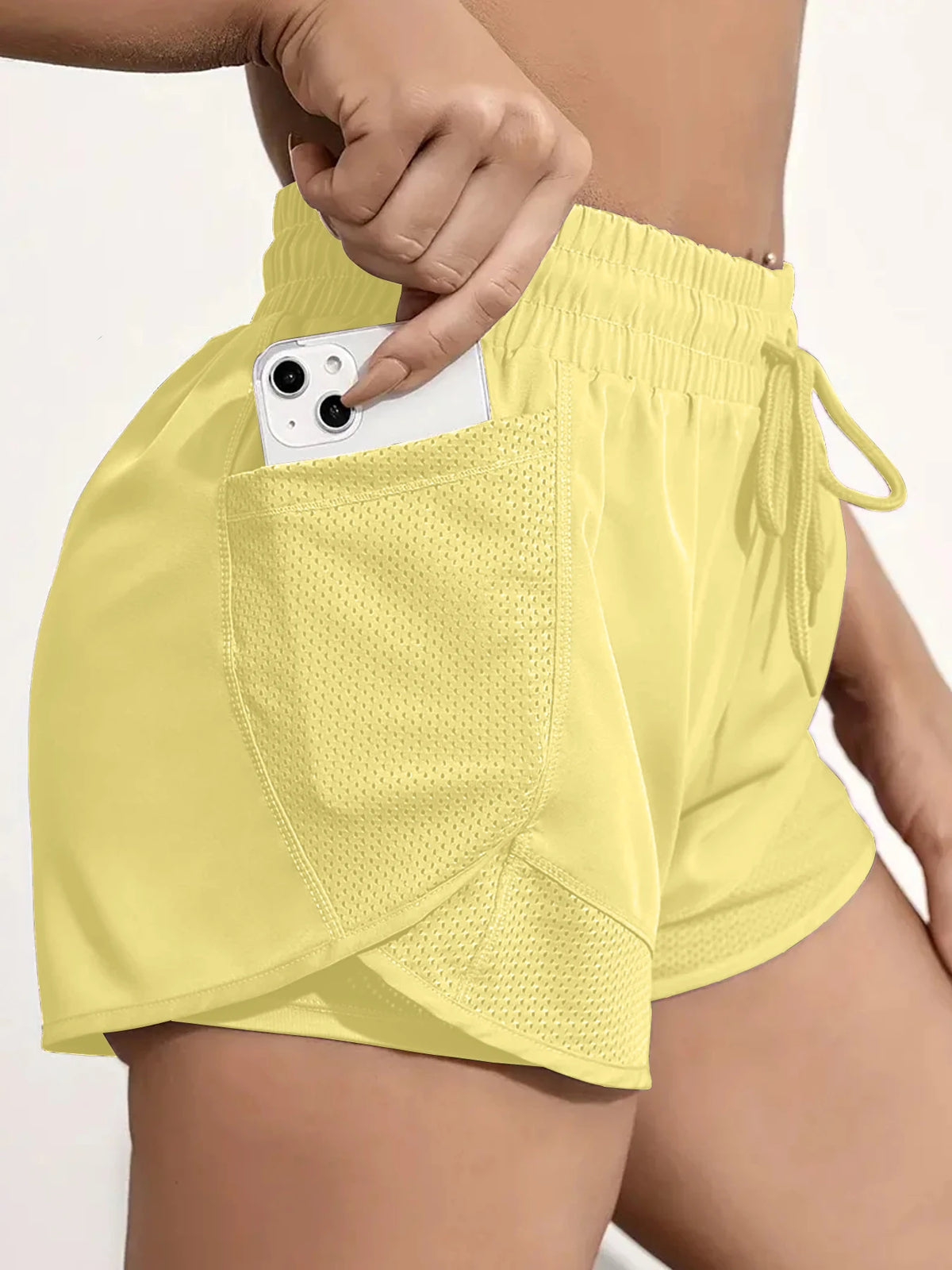 Women's 2 in 1 Running Shorts, High Waisted Quick Dry Athletic Workout Shorts with Mesh Pockets, Breathable Liner Gym Yoga Short - Matrix Studios