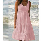 Bohemian Women's Casual O Neck Sleeveless Ruffle Mini Dress Solid Color Beach Tank Top Oversized Loose Dress Plus Size Women3029 - Matrix-studios.com