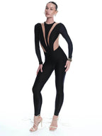 Huhugirl Sexy Mesh Patchwork Rompers Women Jumpsuits Fashion O Neck Long Sleeve Skinny Black Jumpsuits Female One Piece Overalls - Matrix Studios