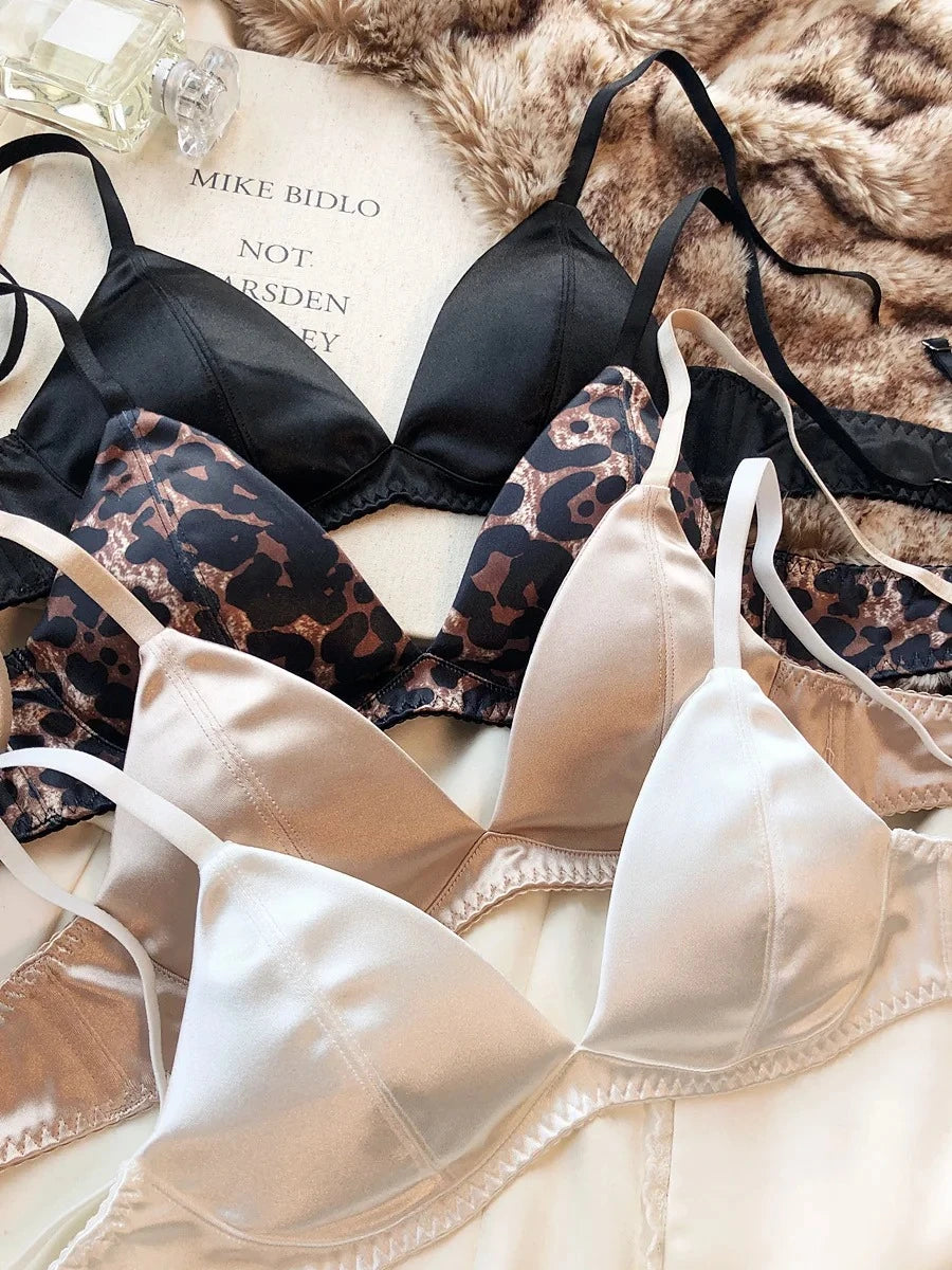 Summer Women Underwear Set Sexy Silken Triangle Cup Wireless Bras French Bralette Seamless Intimates Bra and Thong Lingerie Set - Matrix-studios.com