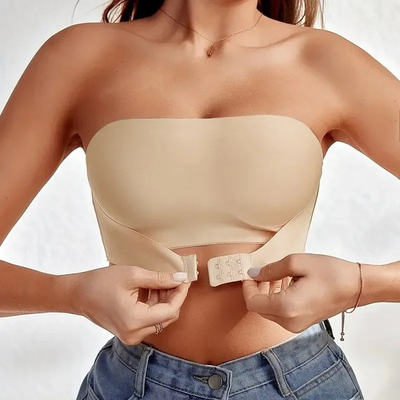 Women's Strapless Seamless Bra – Front Button, No Padding, Non-Slip Half Cup Silicone Underwear - Matrix Studios