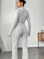 Stand Collar Navel T-shirt and Trumpet pants - Matrix-studios.com