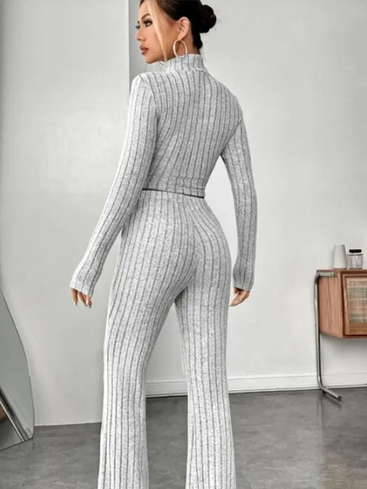 Stand Collar Navel T-shirt and Trumpet pants - Matrix-studios.com