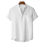 Men's Summer Cotton Linen T-shirt Beach Style Short SLeeve Henley Neck Vacation Hawaii Casual Lightweight Breathable Cozy Tops - Matrix Studios