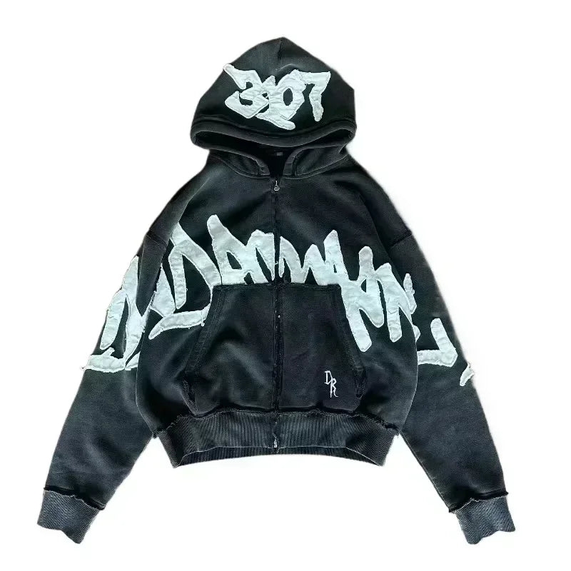 Korean Fashion Simple Gray Double Sided Oversized Zipper Hoodie Women Y2K New Harajuku Gothic Casual Joker Couple Sweatshirt - Matrix Studios