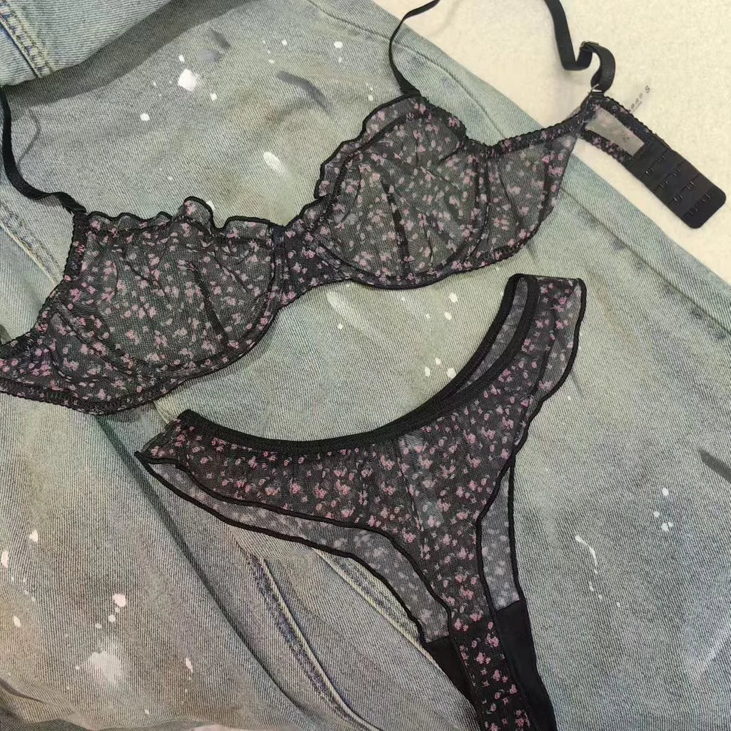 Fashion Floral Prints Women Lingerie Set Fashion Sexy Lace Bra French Ultra Thin Breathable Intimates Bralette Soft Underwear - Matrix Studios