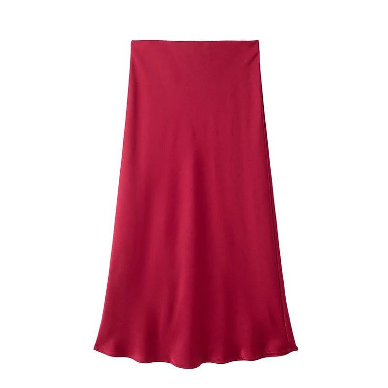 Willshela 2024 Black Satin Skirt Woman High Waist Elegant Long Skirts For Women Fashion Summer Midi Skirt Office Women's Skirts - Matrix-studios.com