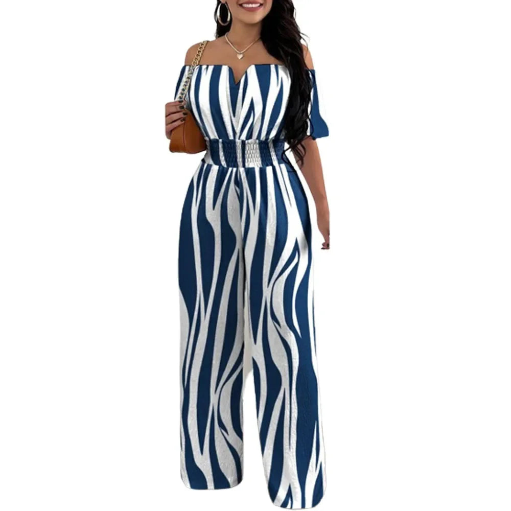 Summer Elegant Off Shoulder Women's Jumpsuit 2024 Fashion Trend Casual Short Sleeve Wide Leg Pants Jumpsuits for Women Overalls - Matrix Studios