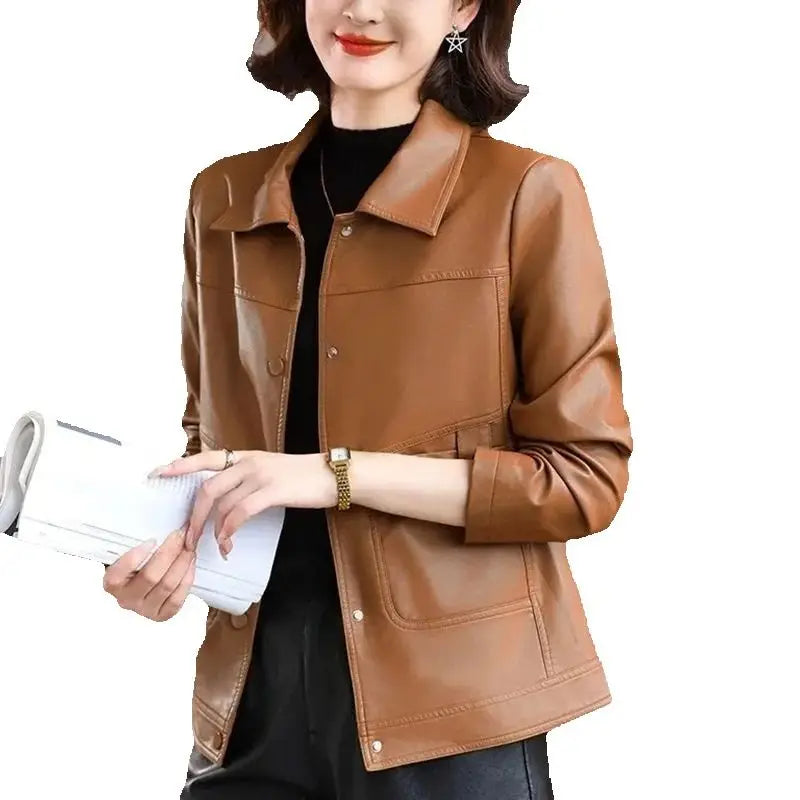 PU Leather Coat Short Female Young Style Autumn Winter New Western-Style Leather Casual Jacket Thicken Versatile Thin Fur Women - Matrix Studios