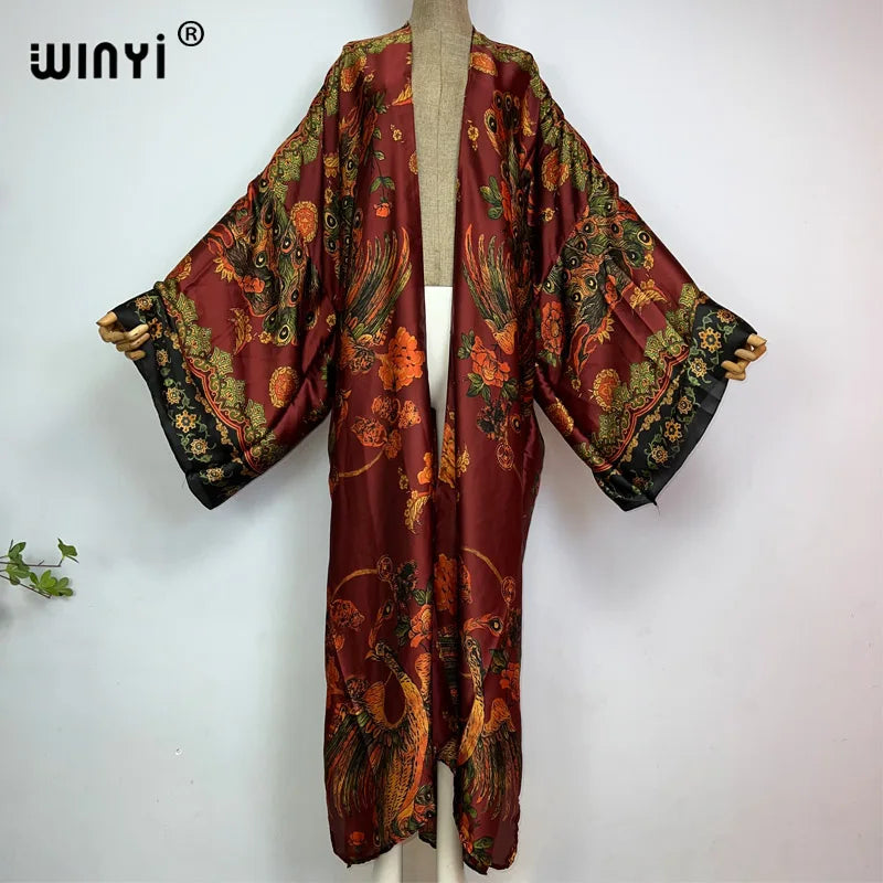 WINYI Summer New Fashion Print Women Cardigan Loose Long Dress Elegant Party Boho Maxi Beach Holiday Cover Up Kimonos Kaftan - Matrix Studios