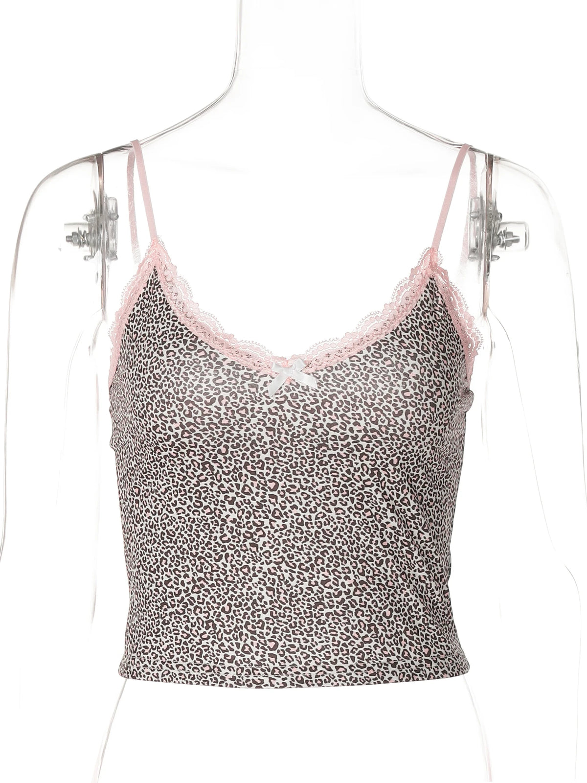 Hugcitar Fashion Leopard Print Slips Patchwork Lace Bow Sexy Slim Crop Camis Top Summer Women Festival Party Clothes Streetwear - Matrix-studios.com