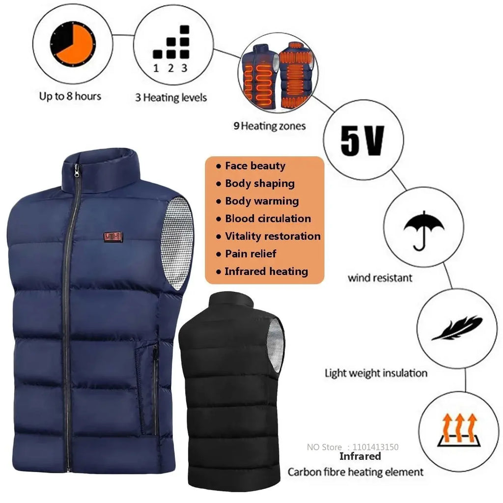13 PCS Heated vest Jacket Fashion Men Women Coat Intelligent USB Electric Heating Thermal Warm Clothes Winter Heated Vest 열선조끼 - Matrix Studios
