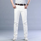 Men's Jeans Pure White Fashion Elastic Slim Youth Slimming Straight Leg Male Pants Business Casual Middle Age High End Trousers - Matrix Studios