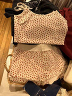 Strawberry Vest Shorts 2 Pieces Set Woman Eyelet Bow Slim Tank Top with Elastic Waist Patchwork Straight Short Pant Sweet Sets - Matrix-studios.com