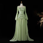 Sharon Said Elegant White and Yellow Chiffon Corset Celebrity Evening Dress with Jacket Flare Sleeves Luxury  SS286 SSCustomize - Matrix Studios