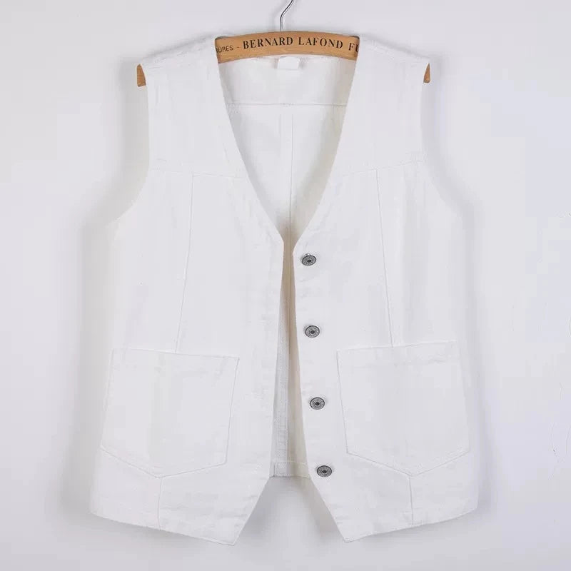Women Vintage Denim Waistcoat Jacket 2026 Spring New Female Short Slim Sleeveless Coat Vest 6XL Single Breasted Solid Casual Top - Matrix Studios