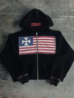 Autumn new national flag minimalist design color collision pattern men hooded sweatshirt Harajuku Y2k loose zipper sweatshirt - Matrix Studios