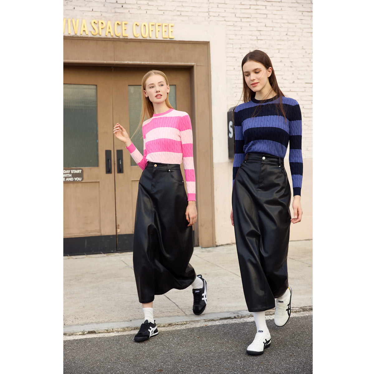 AP 2026 Autumn and Winter New O-neck Two Color Patchwork Sweater Stretch Skirt Leather Skirt Fashion - Matrix Studios
