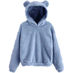 Winter Korean Fashion Bear Ears Cute Loose Hoodie Fluffy Hooded Warm Sweatshirt Long Sleeve Top Solid Pullover Clothes For Women - Matrix Studios