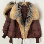 OFTBUY New Winter Large Real Fox Raccoon Fur Puffer Coat Women Oversized Feather Down Parka Knit Sleeve Duck Down Jacket Female - Matrix Studios