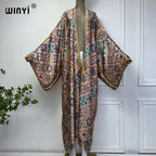 WINYI Summer Bohemian Kimono Beach Cover-Up Swim Suit Elegant African Women Boho Cardigan Sexy Holiday Long Sleeve Beach Dress - Matrix Studios