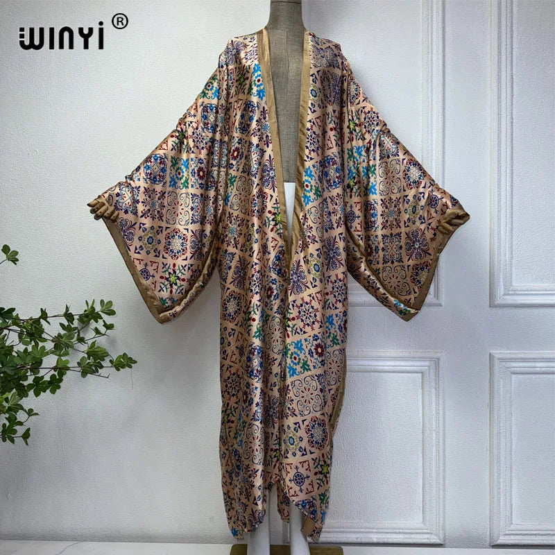 WINYI Summer Bohemian Kimono Beach Cover-Up Swim Suit Elegant African Women Boho Cardigan Sexy Holiday Long Sleeve Beach Dress - Matrix Studios