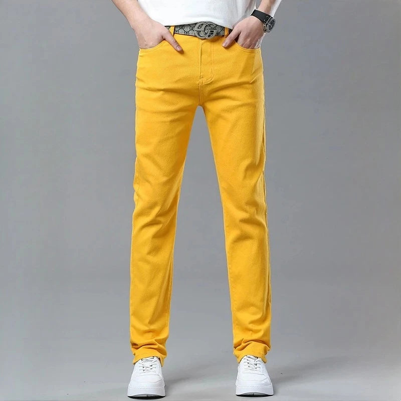 Men's Colorful Denim Stretch Stretch Jeans New Elastic Yellow Pink Red Slim Male Clothing Simple Business Denim Trousers - Matrix Studios