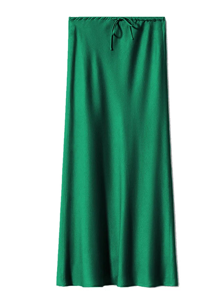 Brown Long Satin Skirts Women Luxury Maxi Autumn Summer High Waist Silk Black Skirt Long Straight Shining Beige Satin Skirt Maxi - Matrix-studios.com