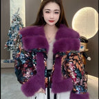 Outcoat The New Fur Cotton-padded Jacket Features Heavy Sequins Outerwear Sweet Faux Leather and A Stylish Thickened Fur Coat - Matrix Studios