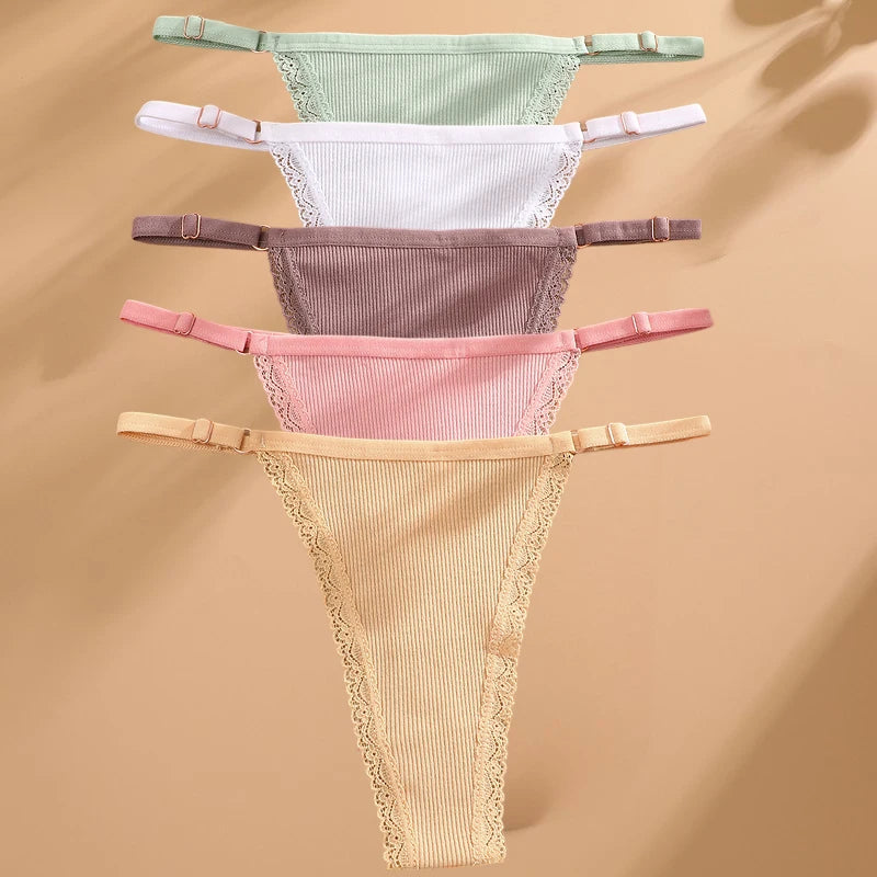 FINETOO 5PCS/Set Sexy G-string Panties Cotton Women's Underwear  Adjustable Waist Girl Female Pantys Bikini Lady Thongs Lingerie - Matrix Studios