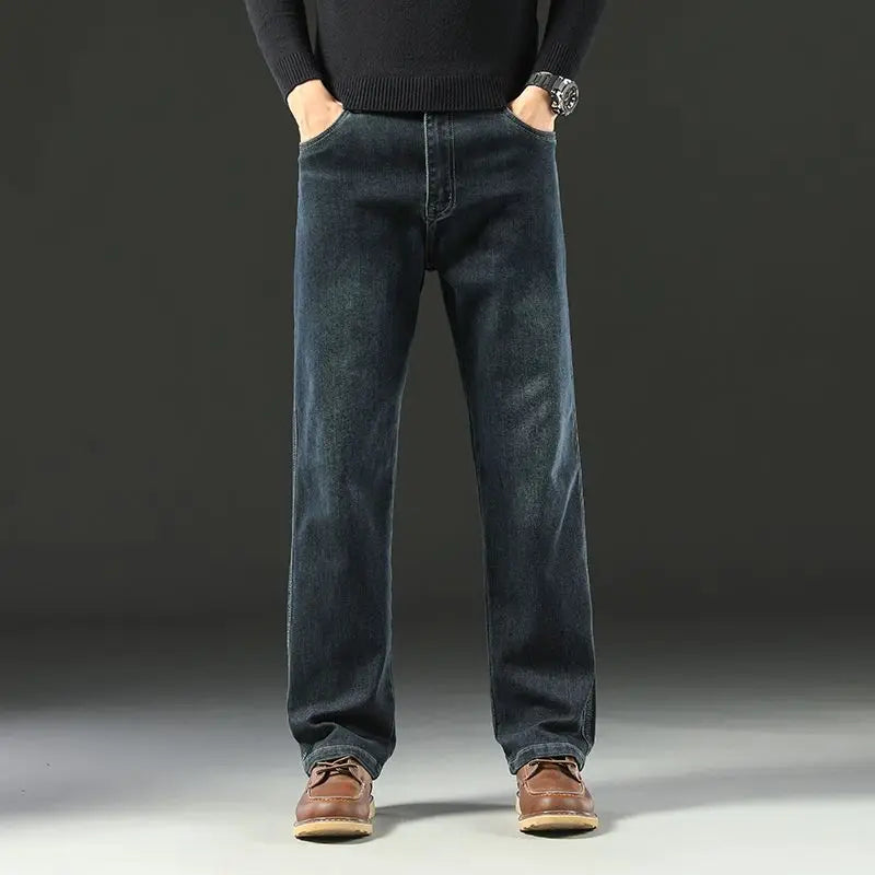 Spring and Autumn Men's Baggy Jeans Casual Straight Stretch Versatile Wide-leg Business Denim Pants Comfortable Loose Trousers - Matrix Studios