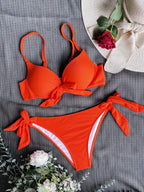 Sexy Front Bow Knot Push Up Bikinis Two Pieces Solid Swimsuit Tie Bikini Swimsuit Swimwear Biquini Conjunto De Bikini Tankini - Matrix-studios.com
