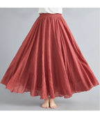 28-Color Mori Girl Literary Cotton Linen Dress Elastic Waist A-line Expansion Skirt Solid Color Ethnic Style Women Long Skirts - Matrix-studios.com