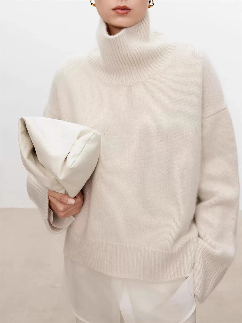 Thickened turtleneck 100% pure cashmere sweater women's loose lazy knit silhouette sweater European products - Matrix Studios