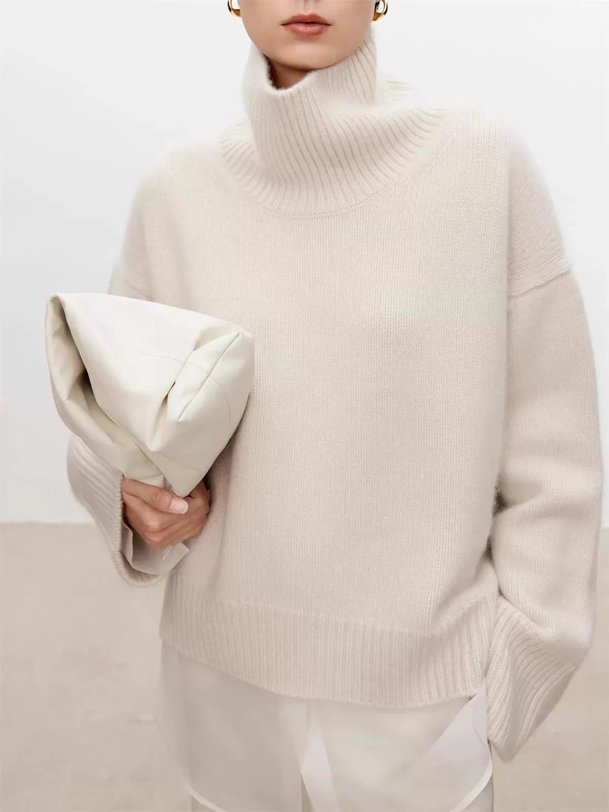 Thickened turtleneck 100% pure cashmere sweater women's loose lazy knit silhouette sweater European products - Matrix Studios