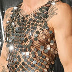 Sparkling Diamond Cut-Out See-Through Vest For Men - New Summer Style Sexy Nightclub Party Fishnet Beaded Outerwear Top - Matrix Studios