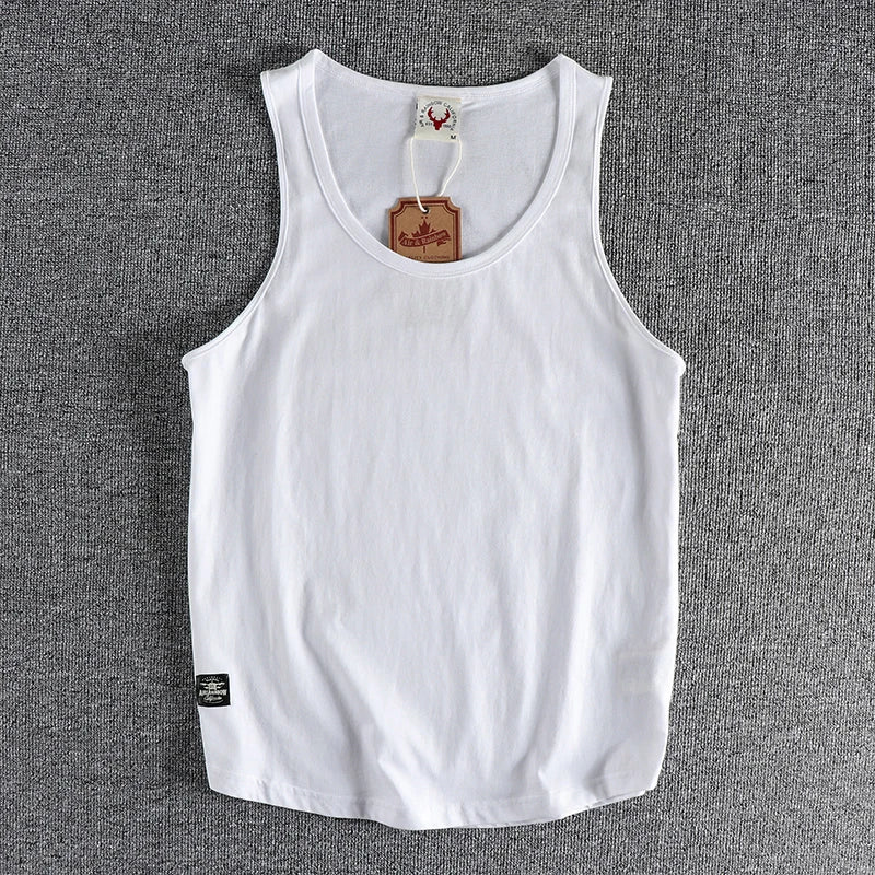 Summer New American Sleeveless O-neck Solid Color T-shirt Men's Fashion 100% Cotton Washed Casual Sports Fitness Basketball Vest - Matrix Studios