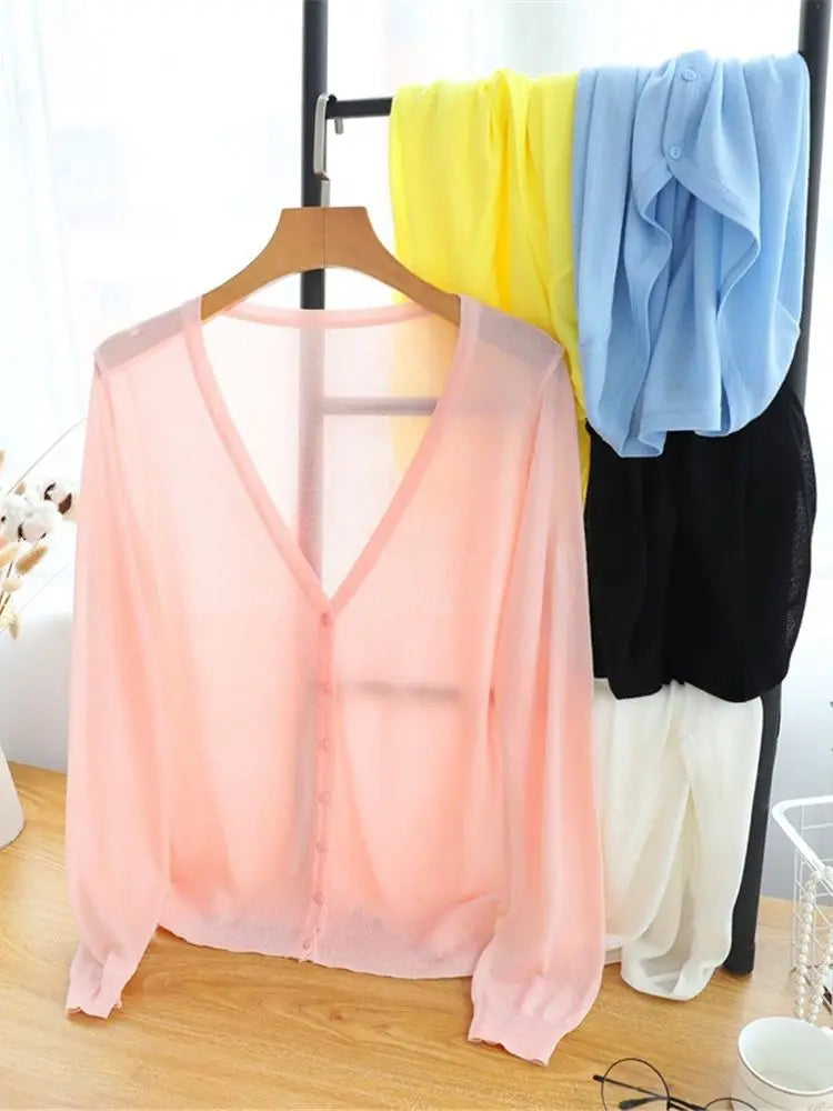 Korean Fashion Summer Autumn M-6XL Women V-Neck Knitted Casual Loose Full Sleeve Sweaters Cardigans Lady Knitting Outwear ZY6870 - Matrix Studios
