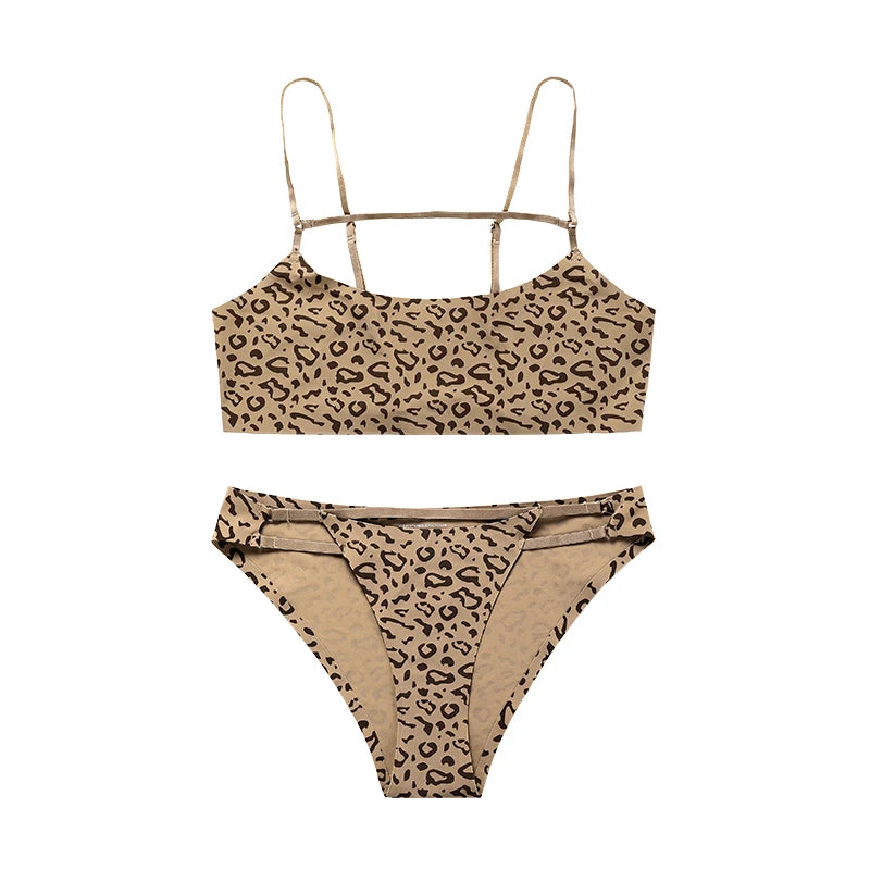 Hot Sale Leopard Ice Silk Bralette Wireless Active Fitness Tracelss Bra Brief Seamless Bra And Panty Set For Women - Matrix-studios.com