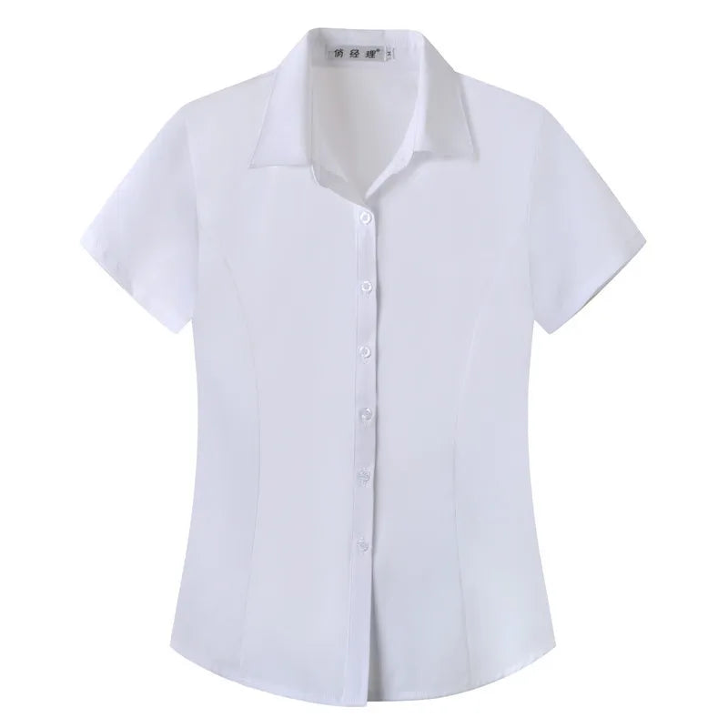 Women's Short-sleeved Slim-fitting White Large Size Business Wear Short-sleeved Women Shirt Women Tops Blouse Women - Matrix-studios.com
