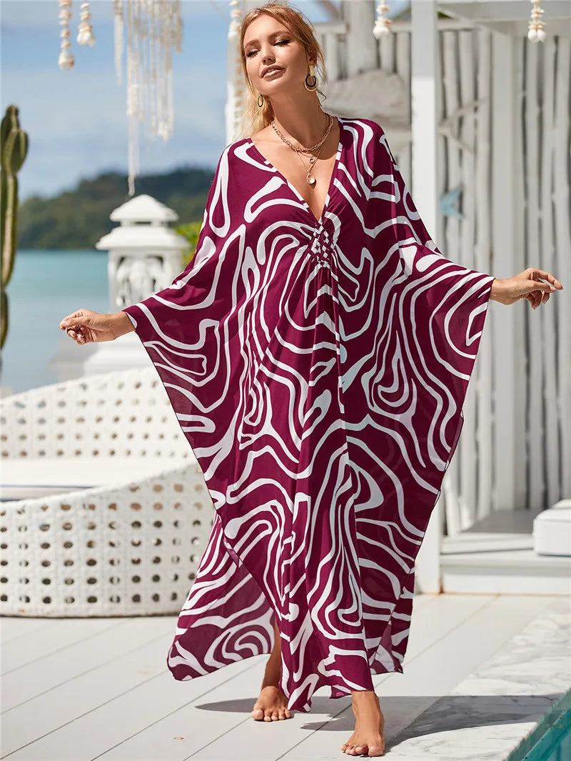 Plus Size Womens Animal Print Kaftan Dresses Caftans Swimwear Coverups Summer Bathing Suit Long Beach Dress - Matrix Studios