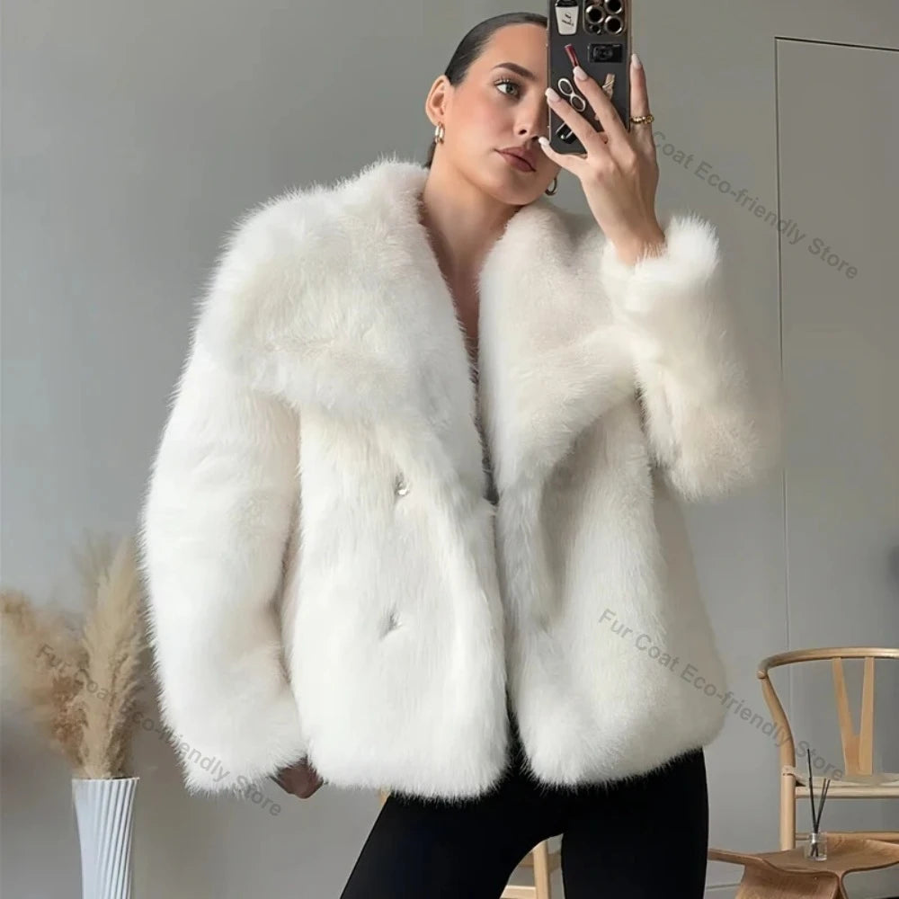 Womens Faux Fur Coat Cropped Soft Plush Artificial Short Fur Coat Holiday Party Elegant Winter Fashion Outerwear Coats for Women - Matrix Studios