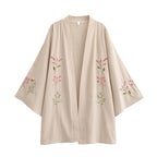 Vintage Chic Women Flowers and Bees Embroidery Bat Sleeve Beach Bohemian Kimono Dress Ladies V Neck Summer Boho Bikini Cover-ups - Matrix Studios