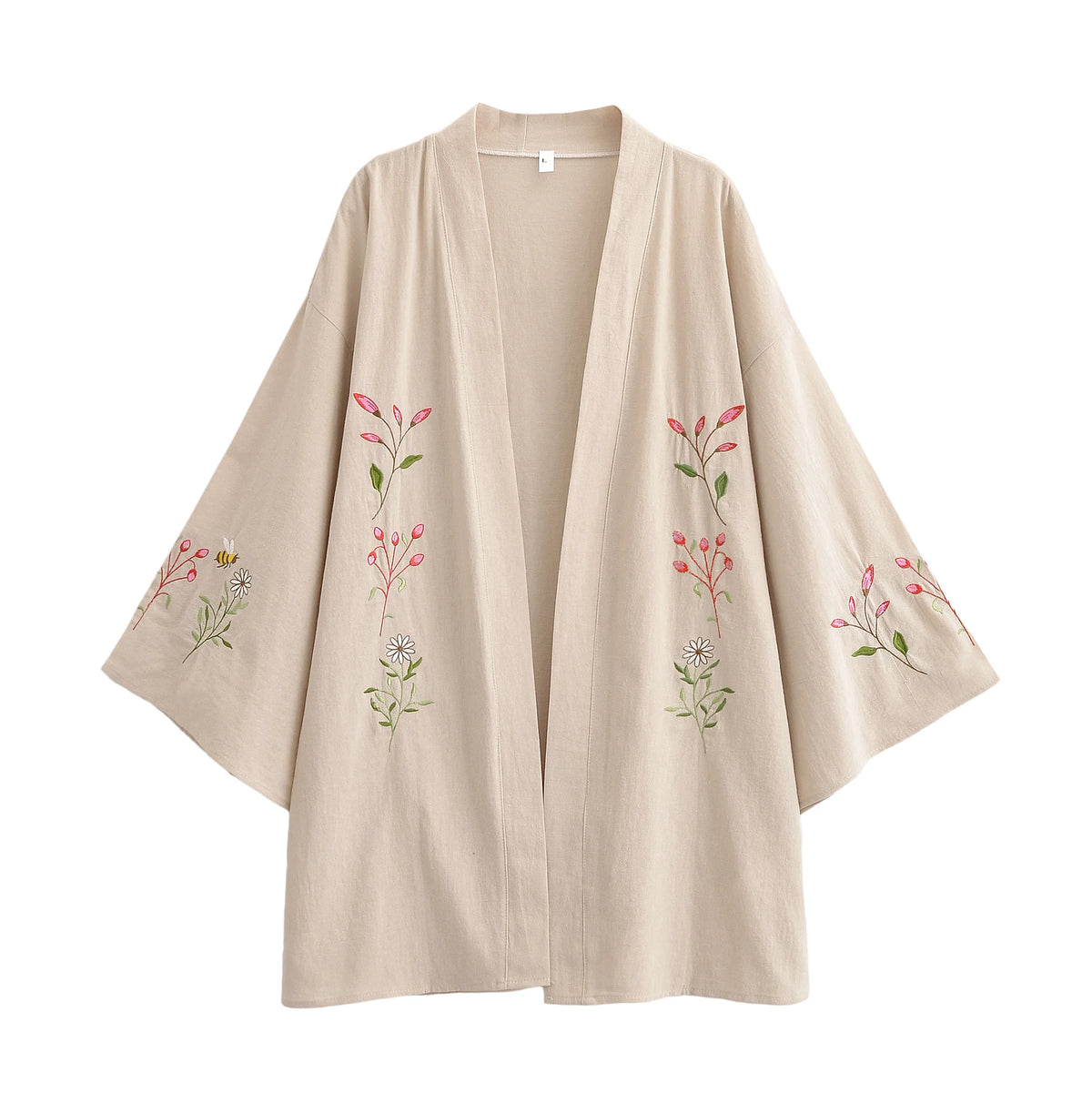 Vintage Chic Women Flowers and Bees Embroidery Bat Sleeve Beach Bohemian Kimono Dress Ladies V Neck Summer Boho Bikini Cover-ups - Matrix Studios