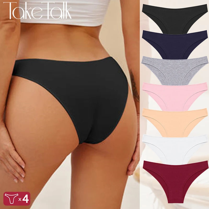 4PCS/SET Seamless Cotton Panties Women Sexy Low Waist Briefs Solid Color Breathable Female Underwear Soft  Comfortable Intimates - Matrix Studios